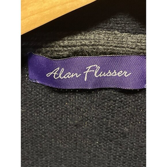 Alan Flusser Shawl Collar Navy Knit Buttoned Long Sleeve Cardigan Sweater - Picture 5 of 10